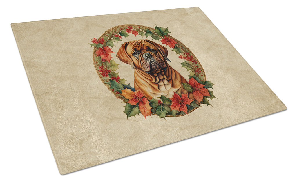 Dogue de Bordeaux Christmas Flowers Cutting Board Tempered Glass Kitchen Cutting Surface, Heat Resistant Chopping, Non-Slip Feet, Food Prep & Serving