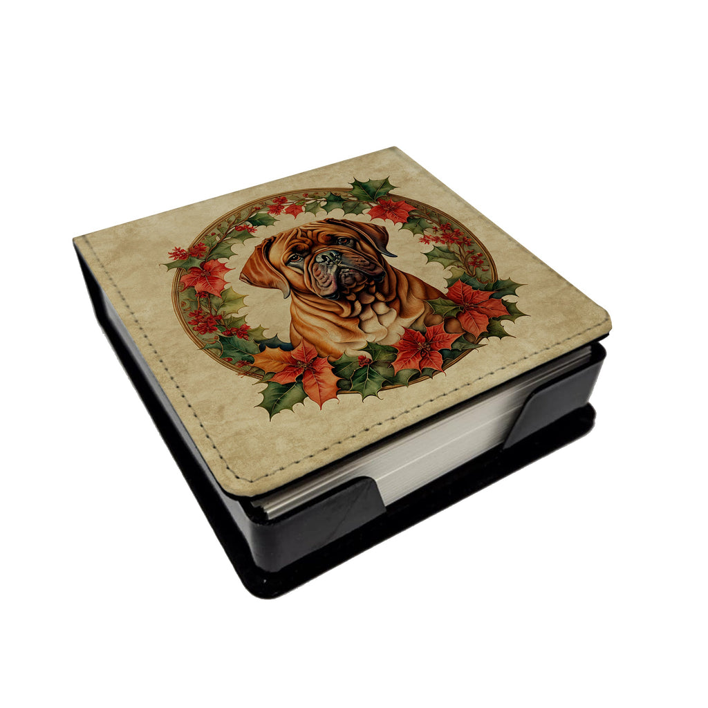 Dogue de Bordeaux Christmas Flowers PU Leather Note Paper Holder with Artist-Designed Cover, Desk Accessory, Office Gift