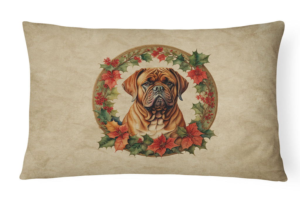 Dogue de Bordeaux Christmas Flowers Decorative Throw Pillow 12x16 Indoor Outdoor Accent Cushion, Fabric Cover with Insert for Sofa, Bed, Porch & Living Room