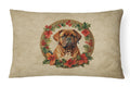 Dogue de Bordeaux Christmas Flowers Decorative Throw Pillow 12x16 Indoor Outdoor Accent Cushion, Fabric Cover with Insert for Sofa, Bed, Porch & Living Room