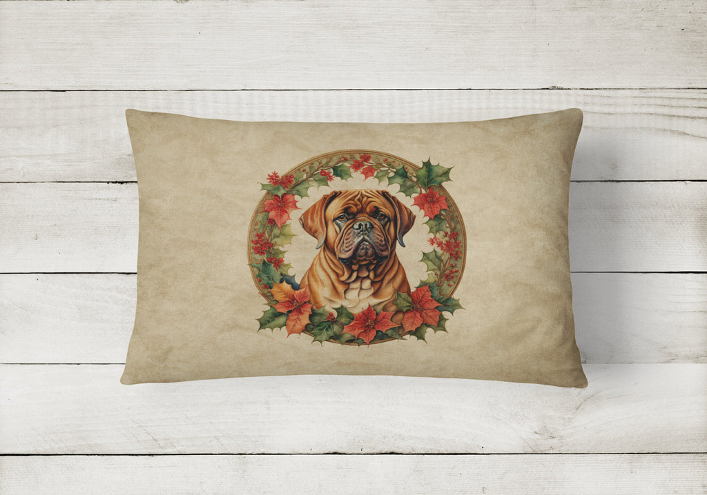 Dogue de Bordeaux Christmas Flowers Decorative Throw Pillow 12x16 Indoor Outdoor Accent Cushion, Fabric Cover with Insert for Sofa, Bed, Porch & Living Room