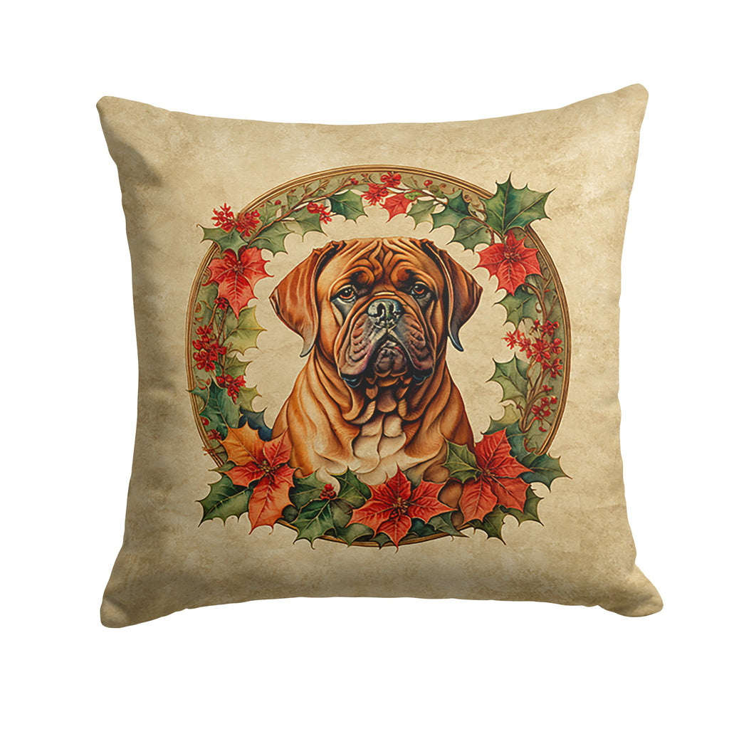 Dogue de Bordeaux Christmas Flowers Decorative Throw Pillow 14x14 Indoor Outdoor Accent Cushion, Fabric Cover with Insert for Sofa, Bed, Porch & Living Room