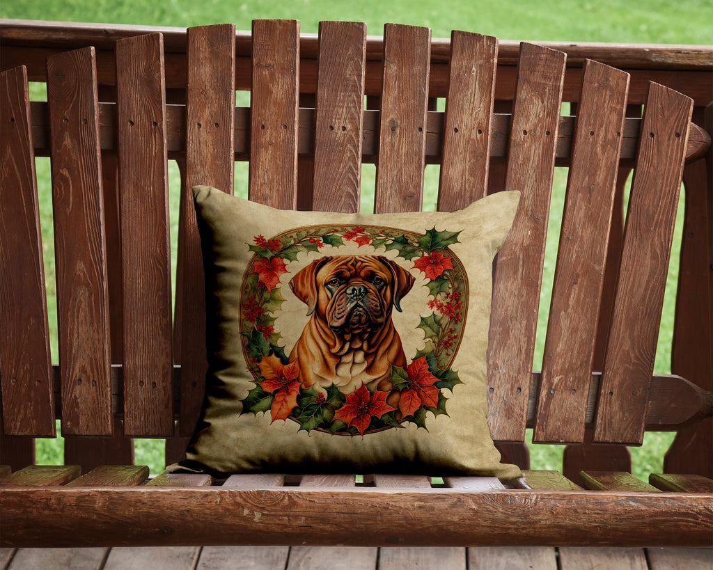 Dogue de Bordeaux Christmas Flowers Decorative Throw Pillow 14x14 Indoor Outdoor Accent Cushion, Fabric Cover with Insert for Sofa, Bed, Porch & Living Room