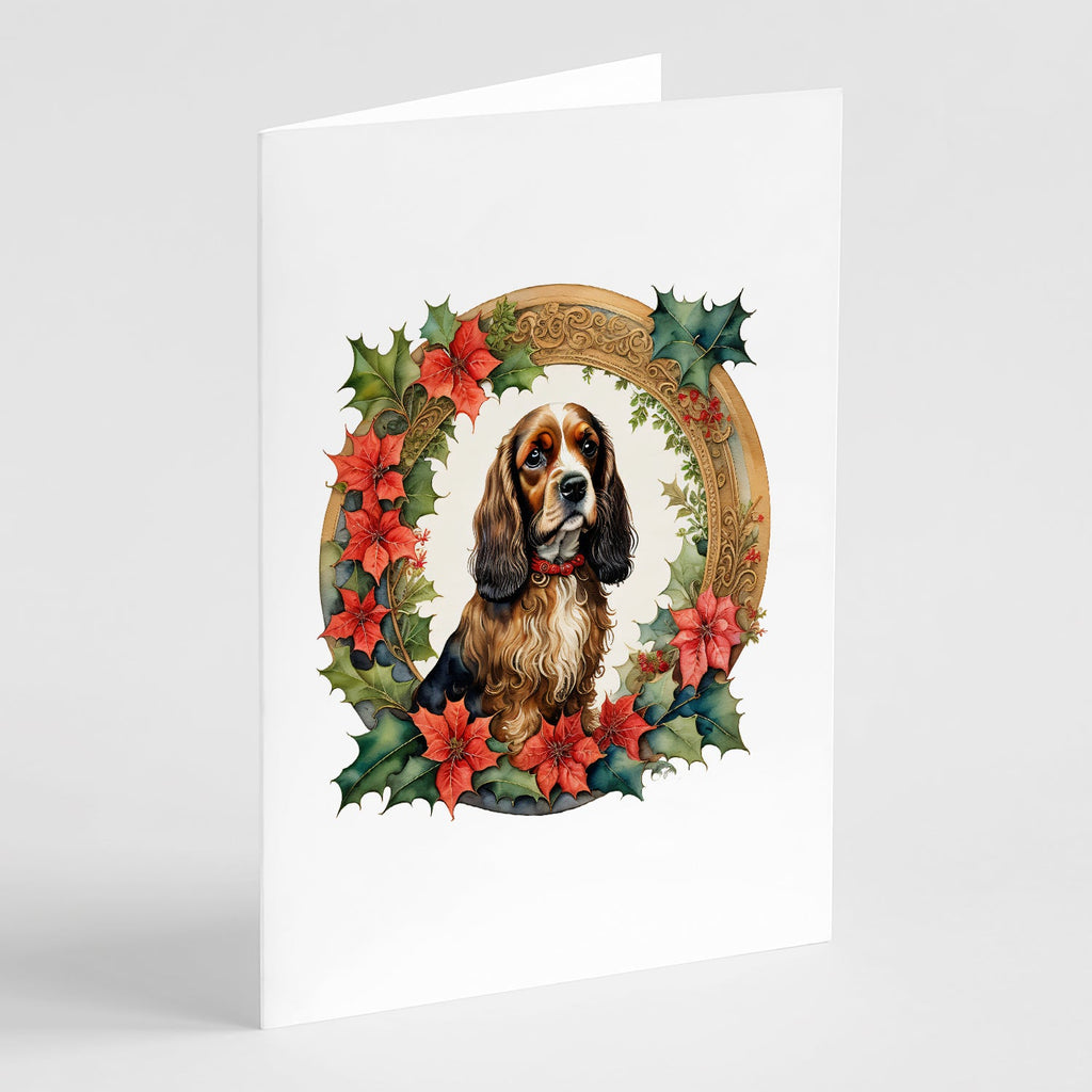 English Cocker Spaniel Christmas Flowers Greeting Cards Pack of 8 Blank Cards with Envelopes Whimsical A7 Size 5x7