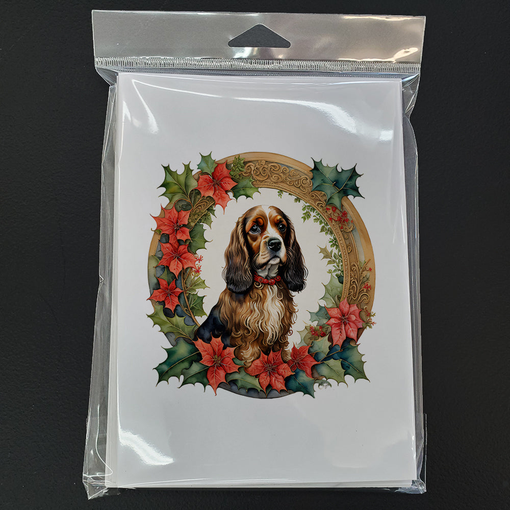 English Cocker Spaniel Christmas Flowers Greeting Cards Pack of 8 Blank Cards with Envelopes Whimsical A7 Size 5x7
