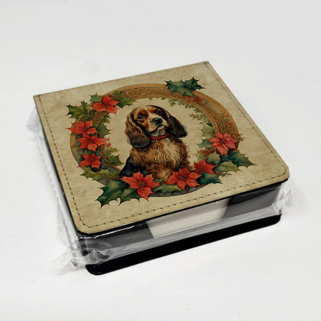 English Cocker Spaniel Christmas Flowers PU Leather Note Paper Holder with Artist-Designed Cover, Desk Accessory, Office Gift