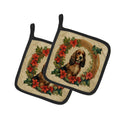 English Cocker Spaniel Christmas Flowers Pot Holder Set of 2 Heat Resistant Quilted Hot Pads 7.5 x 7.5 Inch, Insulated Kitchen Trivets for Cooking & Baking