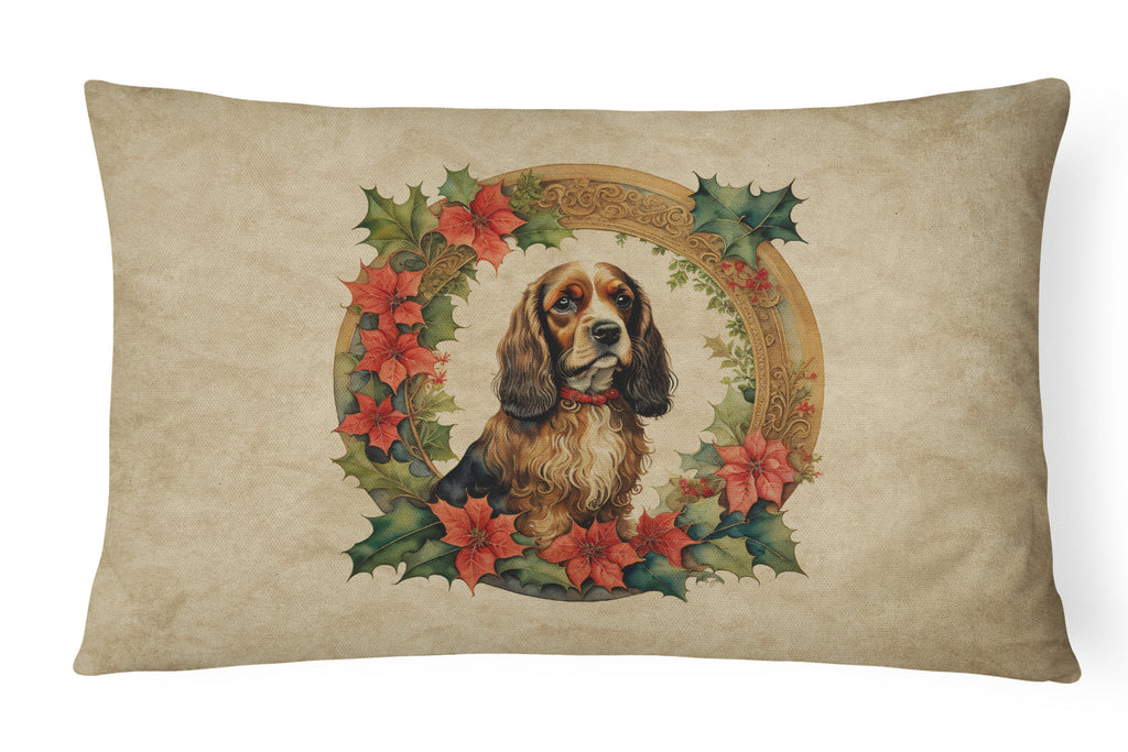 English Cocker Spaniel Christmas Flowers Decorative Throw Pillow 12x16 Indoor Outdoor Accent Cushion, Fabric Cover with Insert for Sofa, Bed, Porch & Living Room