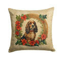 English Cocker Spaniel Christmas Flowers Decorative Throw Pillow 14x14 Indoor Outdoor Accent Cushion, Fabric Cover with Insert for Sofa, Bed, Porch & Living Room