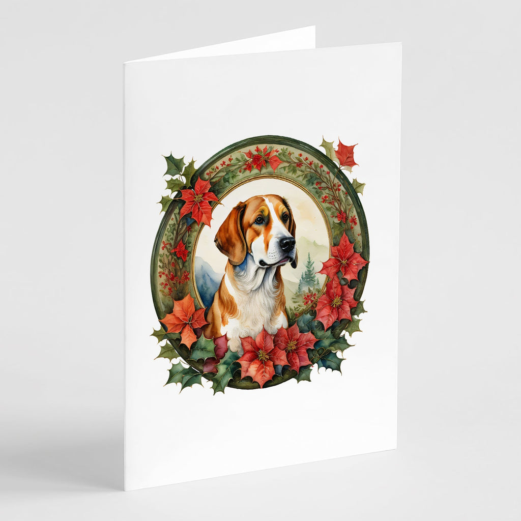 English Foxhound Christmas Flowers Greeting Cards Pack of 8 Blank Cards with Envelopes Whimsical A7 Size 5x7