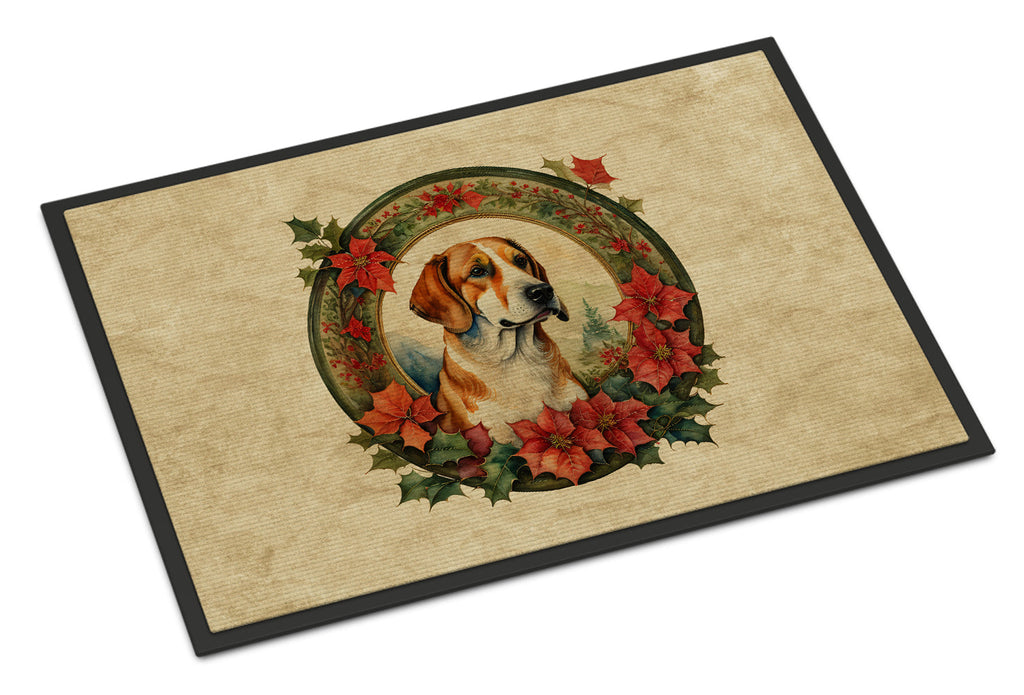 English Foxhound Christmas Flowers Doormat Indoor Outdoor 18H X 27W Front Door Mat Rugs for Entryway, Non Slip Washable