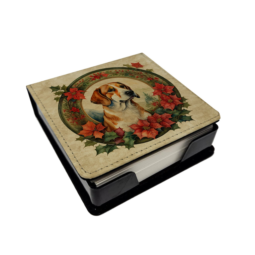 English Foxhound Christmas Flowers PU Leather Note Paper Holder with Artist-Designed Cover, Desk Accessory, Office Gift
