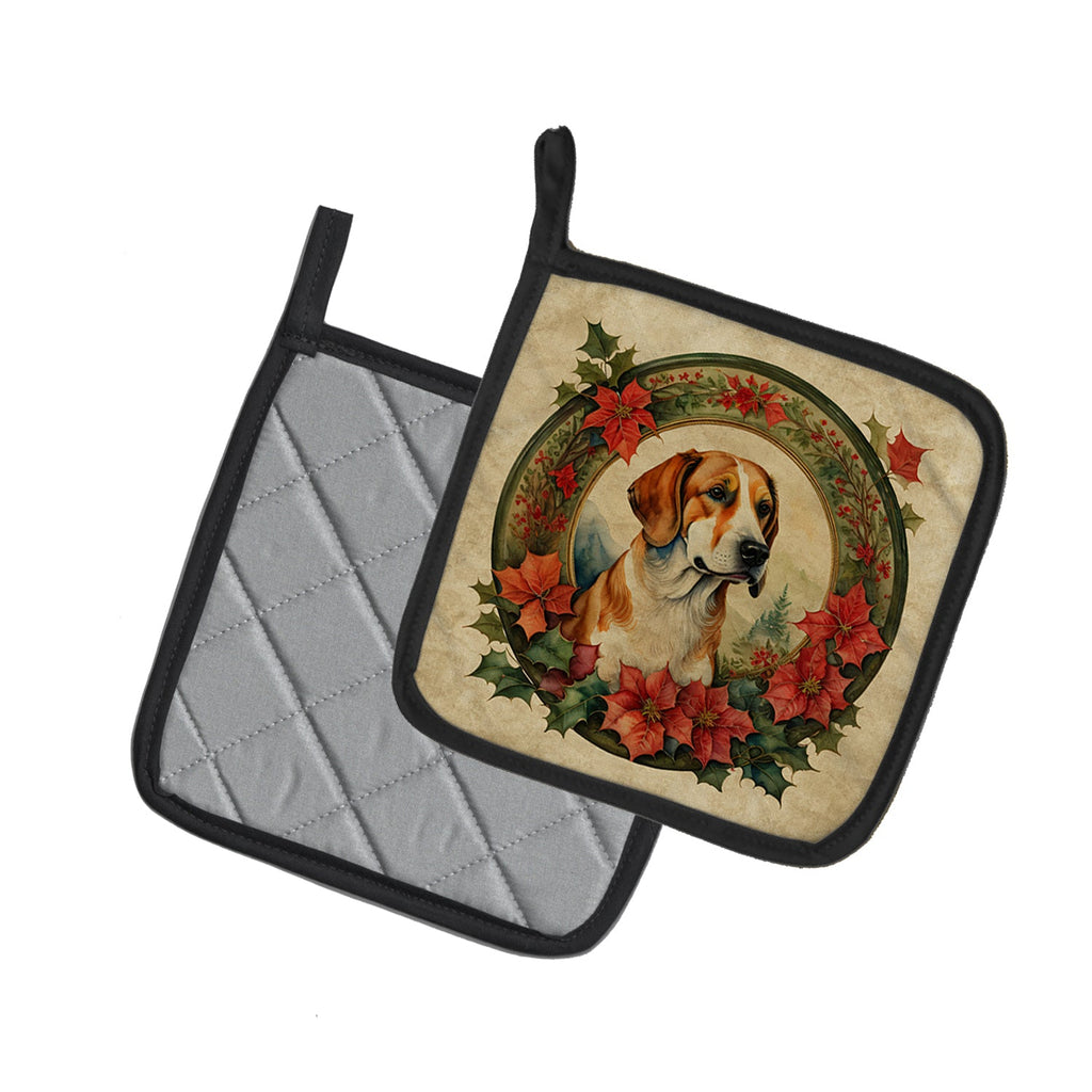 English Foxhound Christmas Flowers Pot Holder Set of 2 Heat Resistant Quilted Hot Pads 7.5 x 7.5 Inch, Insulated Kitchen Trivets for Cooking & Baking