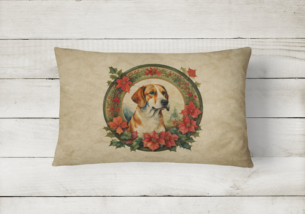 English Foxhound Christmas Flowers Decorative Throw Pillow 12x16 Indoor Outdoor Accent Cushion, Fabric Cover with Insert for Sofa, Bed, Porch & Living Room