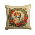 English Foxhound Christmas Flowers Decorative Throw Pillow 14x14 Indoor Outdoor Accent Cushion, Fabric Cover with Insert for Sofa, Bed, Porch & Living Room