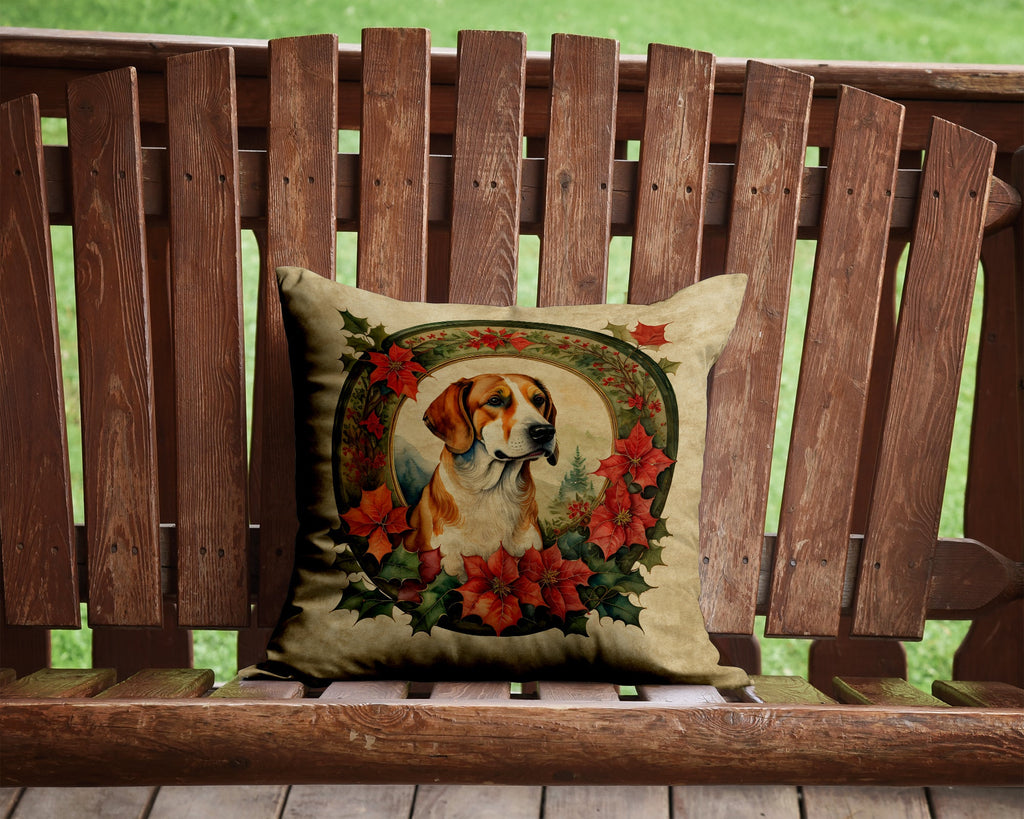 English Foxhound Christmas Flowers Decorative Throw Pillow 14x14 Indoor Outdoor Accent Cushion, Fabric Cover with Insert for Sofa, Bed, Porch & Living Room