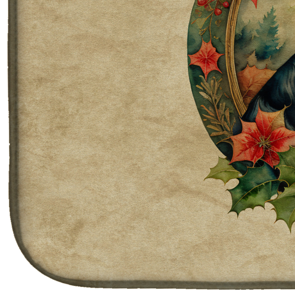 English Springer Spaniel Christmas Flowers Dish Drying Mat Absorbent Dish Drying Mat Pad for Kitchen Counter Dish Drainer Mat for Countertop, 14 x 21", Multicolor