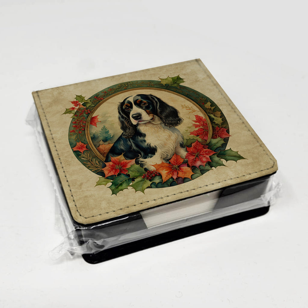 English Springer Spaniel Christmas Flowers PU Leather Note Paper Holder with Artist-Designed Cover, Desk Accessory, Office Gift
