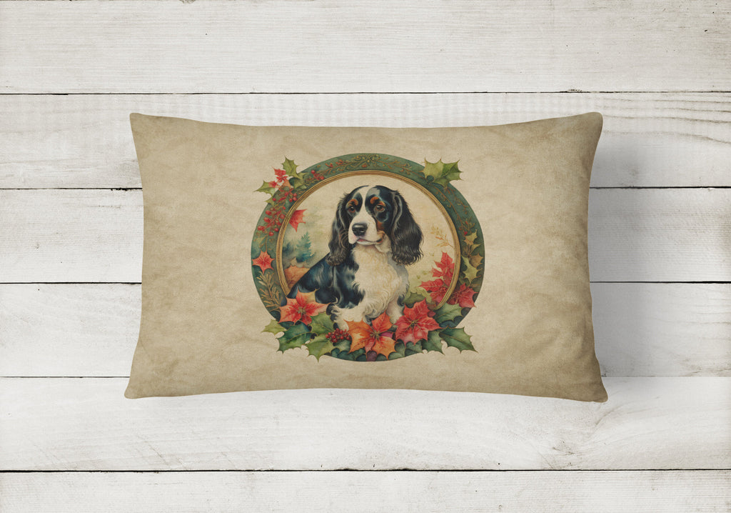 English Springer Spaniel Christmas Flowers Decorative Throw Pillow 12x16 Indoor Outdoor Accent Cushion, Fabric Cover with Insert for Sofa, Bed, Porch & Living Room