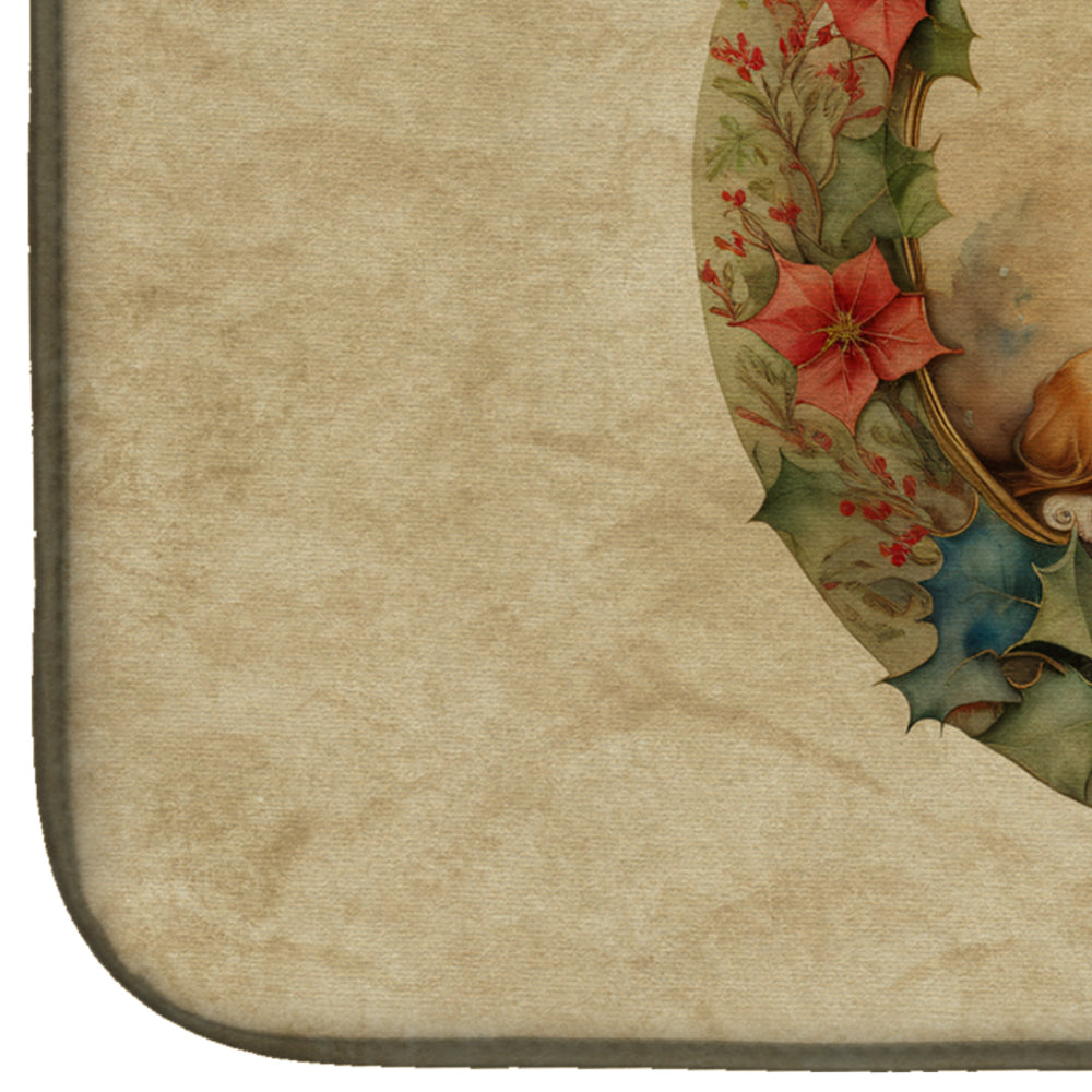 English Toy Spaniel Christmas Flowers Dish Drying Mat Absorbent Dish Drying Mat Pad for Kitchen Counter Dish Drainer Mat for Countertop, 14 x 21", Multicolor