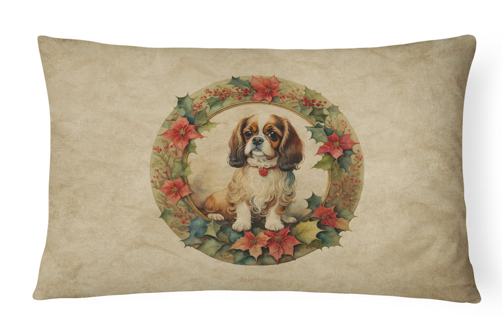 English Toy Spaniel Christmas Flowers Decorative Throw Pillow 12x16 Indoor Outdoor Accent Cushion, Fabric Cover with Insert for Sofa, Bed, Porch & Living Room