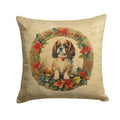 English Toy Spaniel Christmas Flowers Decorative Throw Pillow 14x14 Indoor Outdoor Accent Cushion, Fabric Cover with Insert for Sofa, Bed, Porch & Living Room