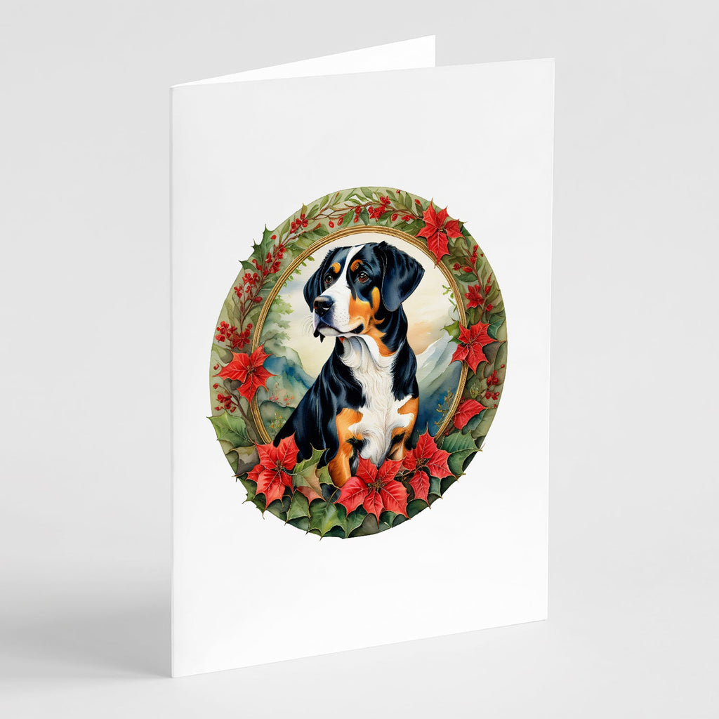 Entlebucher Mountain Dog Christmas Flowers Greeting Cards Pack of 8 Blank Cards with Envelopes Whimsical A7 Size 5x7