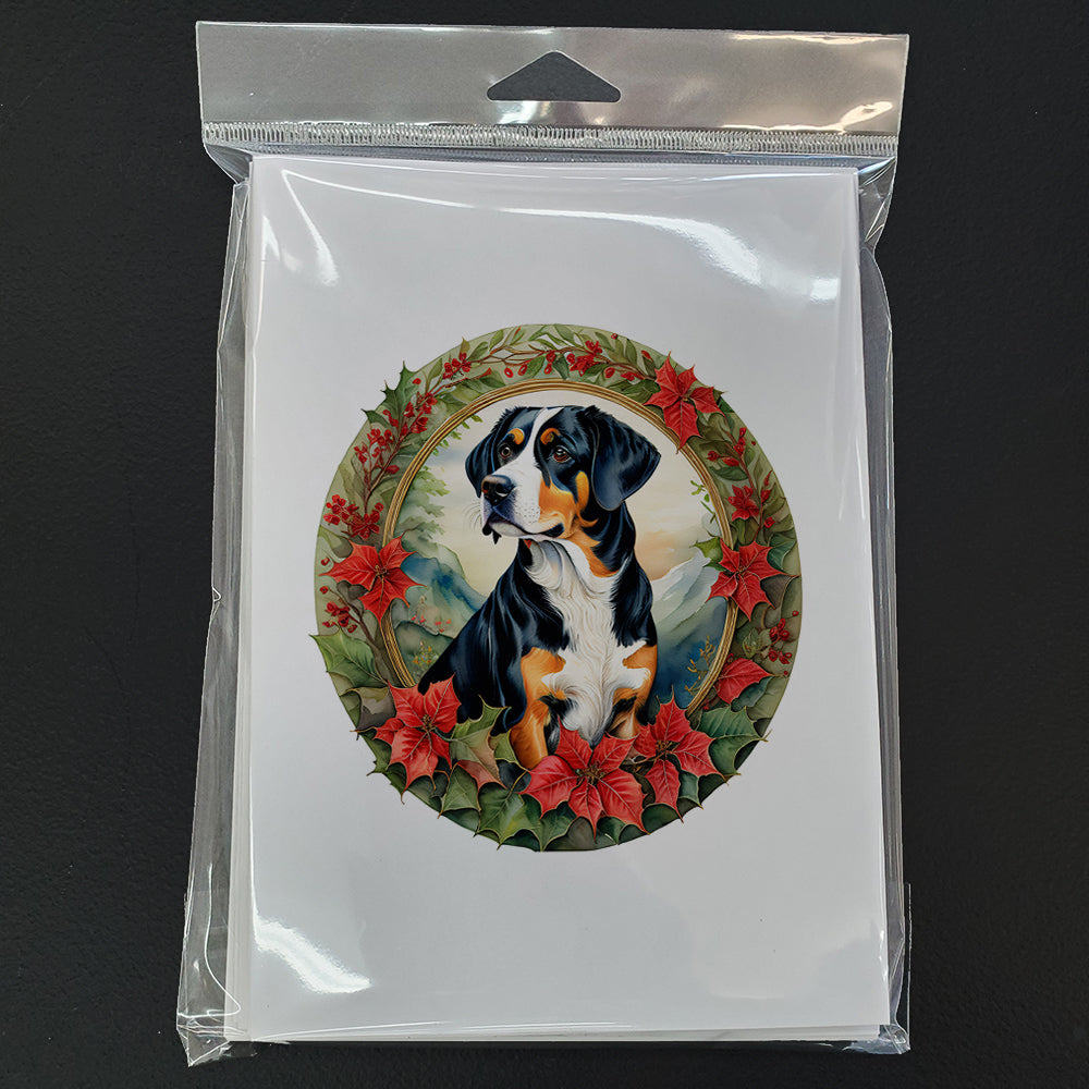 Entlebucher Mountain Dog Christmas Flowers Greeting Cards Pack of 8 Blank Cards with Envelopes Whimsical A7 Size 5x7