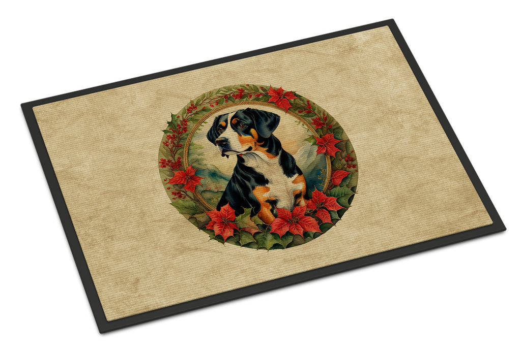 Entlebucher Mountain Dog Christmas Flowers Doormat Indoor Outdoor 24H X 36W Front Door Mat Rugs for Entryway, Non Slip Washable Low Pile,