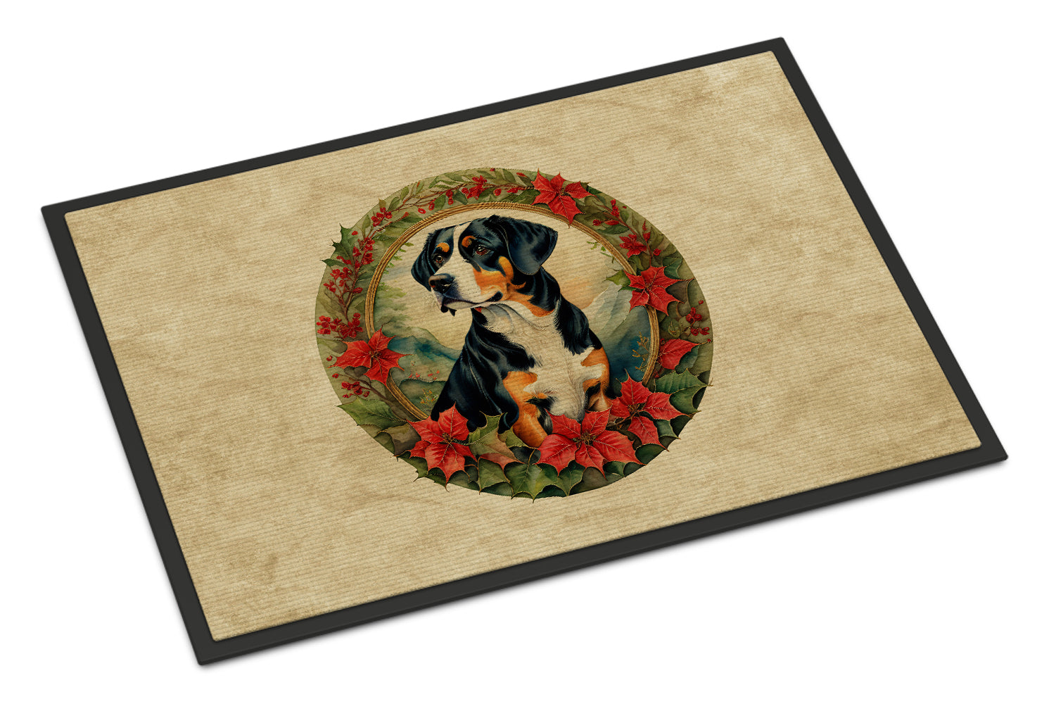 Entlebucher Mountain Dog Christmas Flowers Doormat Indoor Outdoor 24H X 36W Front Door Mat Rugs for Entryway, Non Slip Washable Low Pile,