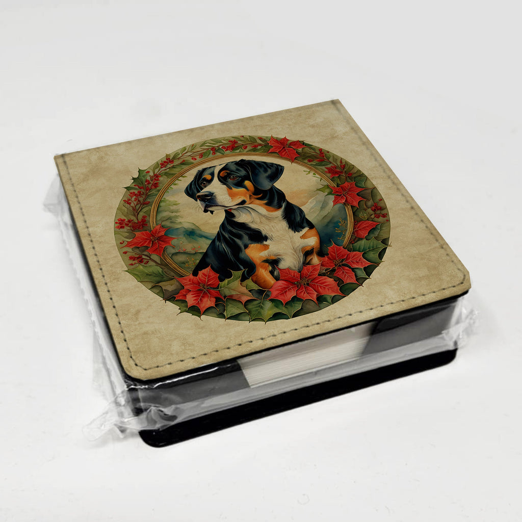 Entlebucher Mountain Dog Christmas Flowers PU Leather Note Paper Holder with Artist-Designed Cover, Desk Accessory, Office Gift