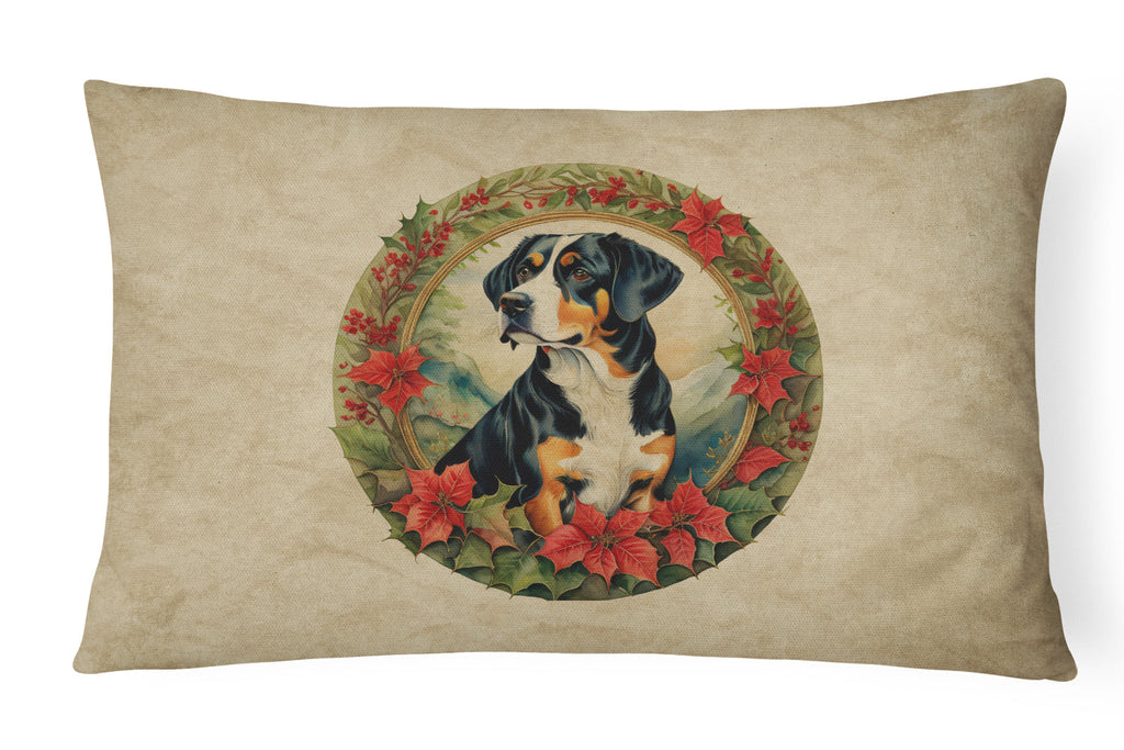 Entlebucher Mountain Dog Christmas Flowers Decorative Throw Pillow 12x16 Indoor Outdoor Accent Cushion, Fabric Cover with Insert for Sofa, Bed, Porch & Living Room