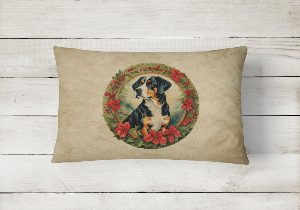 Entlebucher Mountain Dog Christmas Flowers Decorative Throw Pillow 12x16 Indoor Outdoor Accent Cushion, Fabric Cover with Insert for Sofa, Bed, Porch & Living Room