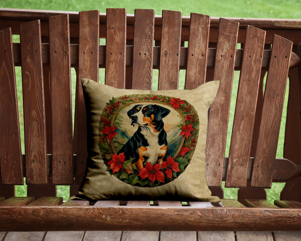 Entlebucher Mountain Dog Christmas Flowers Decorative Throw Pillow 14x14 Indoor Outdoor Accent Cushion, Fabric Cover with Insert for Sofa, Bed, Porch & Living Room