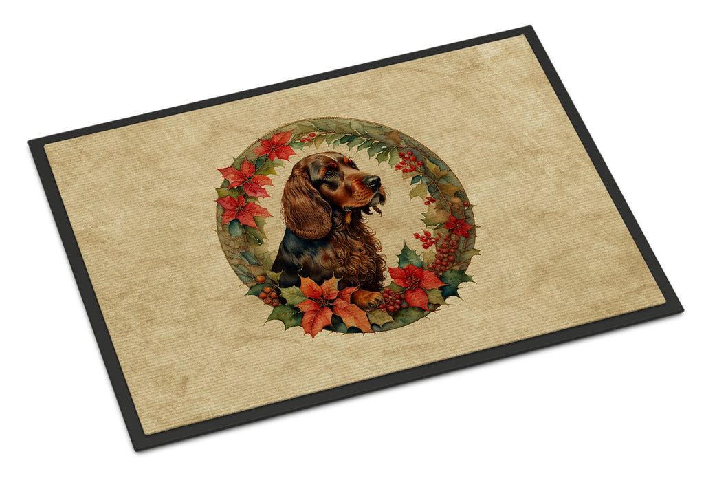 Field Spaniel Christmas Flowers Doormat Indoor Outdoor 24H X 36W Front Door Mat Rugs for Entryway, Non Slip Washable Low Pile,