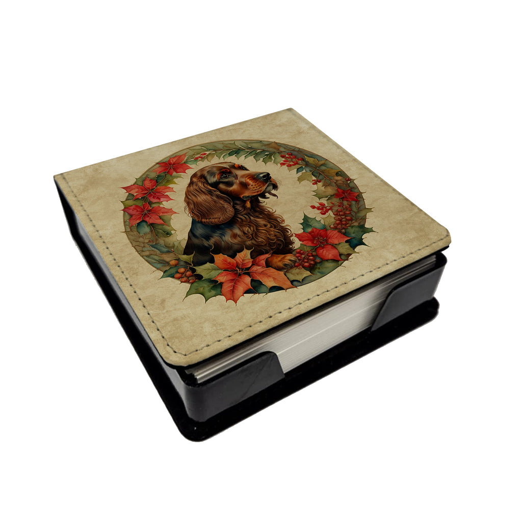 Field Spaniel Christmas Flowers PU Leather Note Paper Holder with Artist-Designed Cover, Desk Accessory, Office Gift