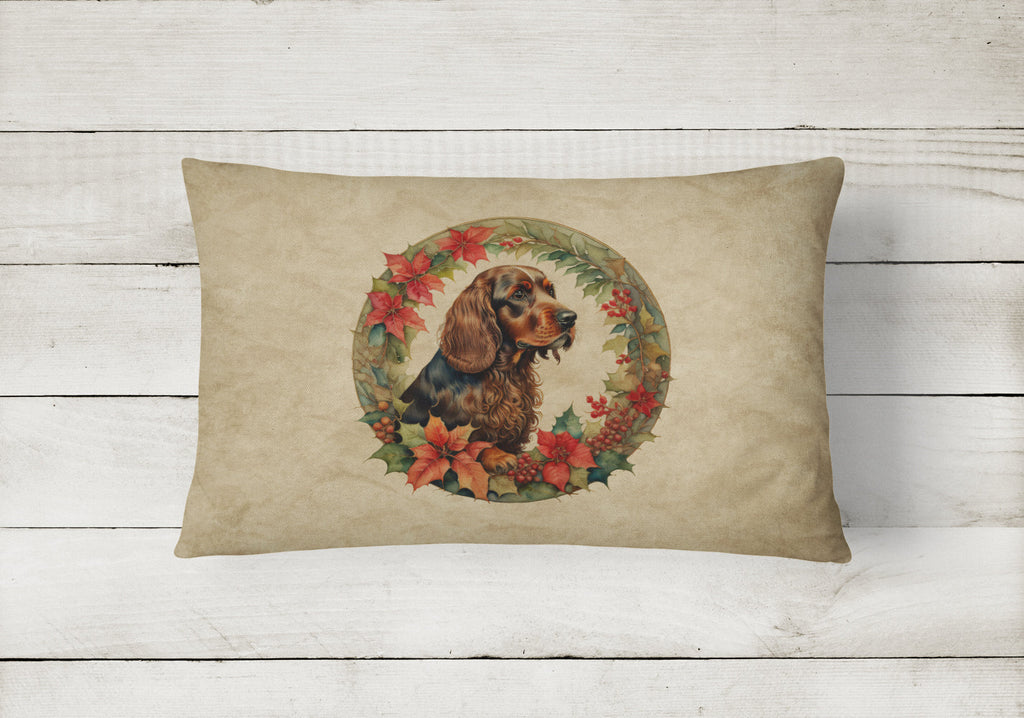 Field Spaniel Christmas Flowers Decorative Throw Pillow 12x16 Indoor Outdoor Accent Cushion, Fabric Cover with Insert for Sofa, Bed, Porch & Living Room