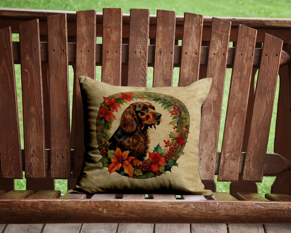 Field Spaniel Christmas Flowers Decorative Throw Pillow 14x14 Indoor Outdoor Accent Cushion, Fabric Cover with Insert for Sofa, Bed, Porch & Living Room