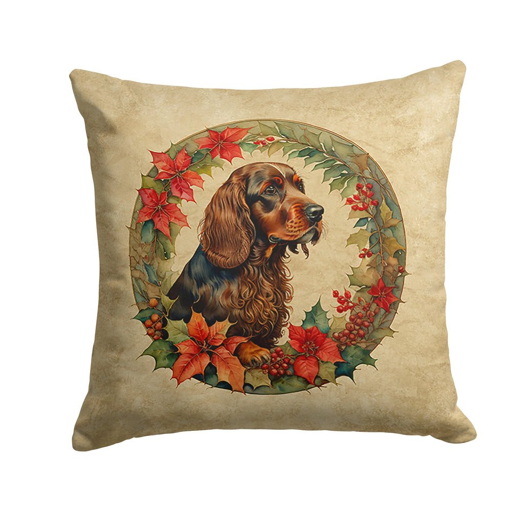 Field Spaniel Christmas Flowers Decorative Throw Pillow 18x18 Indoor Outdoor Accent Cushion, Fabric Cover with Insert for Sofa, Bed, Porch & Living Room