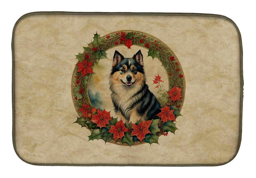 Finnish Lapphund Christmas Flowers Dish Drying Mat Absorbent Dish Drying Mat Pad for Kitchen Counter Dish Drainer Mat for Countertop, 14 x 21", Multicolor