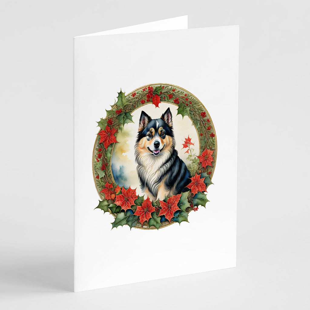 Finnish Lapphund Christmas Flowers Greeting Cards Pack of 8 Blank Cards with Envelopes Whimsical A7 Size 5x7