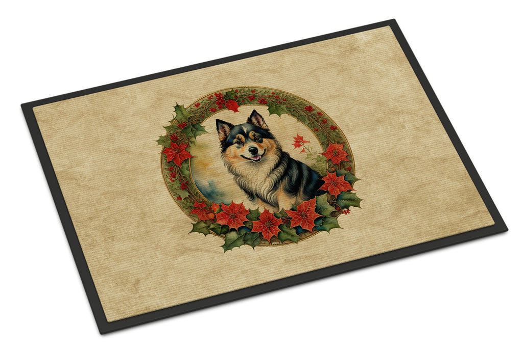 Finnish Lapphund Christmas Flowers Doormat Indoor Outdoor 24H X 36W Front Door Mat Rugs for Entryway, Non Slip Washable Low Pile,