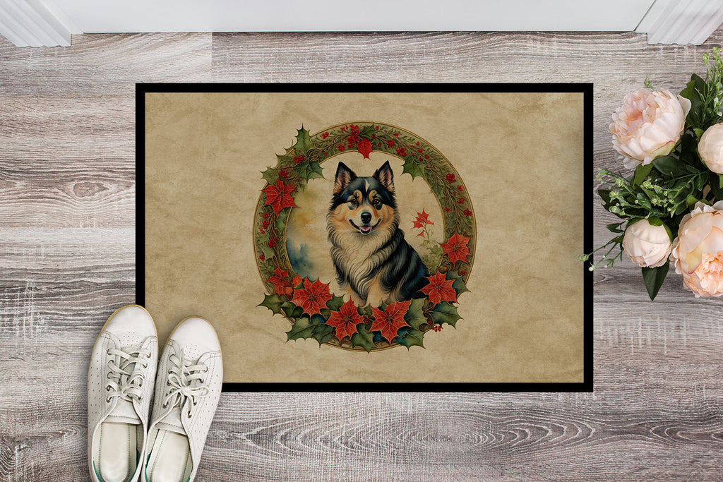 Finnish Lapphund Christmas Flowers Doormat Indoor Outdoor 18H X 27W Front Door Mat Rugs for Entryway, Non Slip Washable