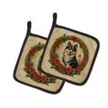 Finnish Lapphund Christmas Flowers Pot Holder Set of 2 Heat Resistant Quilted Hot Pads 7.5 x 7.5 Inch, Insulated Kitchen Trivets for Cooking & Baking