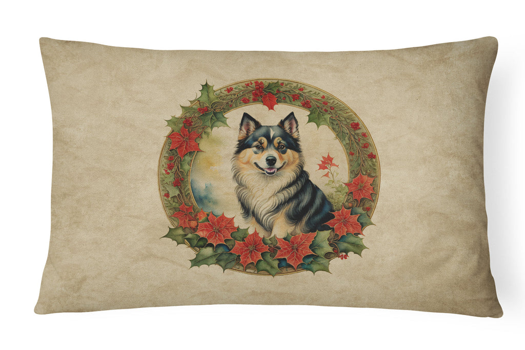 Finnish Lapphund Christmas Flowers Decorative Throw Pillow 12x16 Indoor Outdoor Accent Cushion, Fabric Cover with Insert for Sofa, Bed, Porch & Living Room