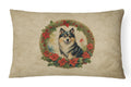 Finnish Lapphund Christmas Flowers Decorative Throw Pillow 12x16 Indoor Outdoor Accent Cushion, Fabric Cover with Insert for Sofa, Bed, Porch & Living Room