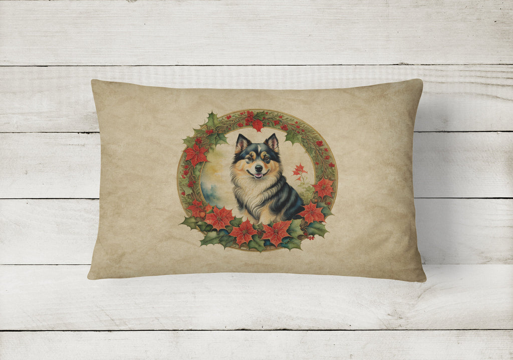 Finnish Lapphund Christmas Flowers Decorative Throw Pillow 12x16 Indoor Outdoor Accent Cushion, Fabric Cover with Insert for Sofa, Bed, Porch & Living Room