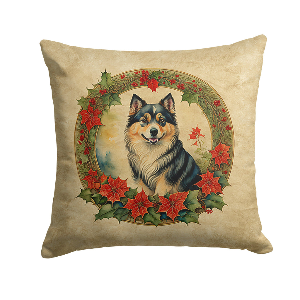Finnish Lapphund Christmas Flowers Decorative Throw Pillow 14x14 Indoor Outdoor Accent Cushion, Fabric Cover with Insert for Sofa, Bed, Porch & Living Room