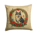 Finnish Lapphund Christmas Flowers Decorative Throw Pillow 14x14 Indoor Outdoor Accent Cushion, Fabric Cover with Insert for Sofa, Bed, Porch & Living Room