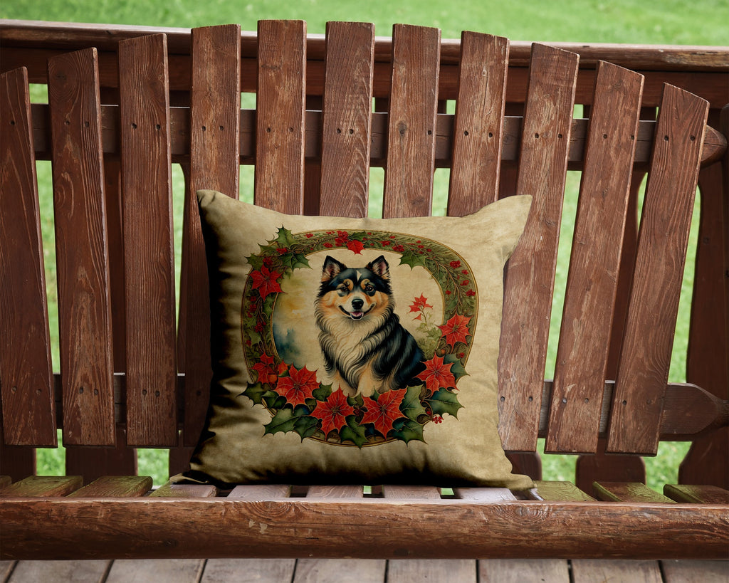 Finnish Lapphund Christmas Flowers Decorative Throw Pillow 14x14 Indoor Outdoor Accent Cushion, Fabric Cover with Insert for Sofa, Bed, Porch & Living Room